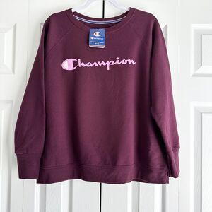 NWT Champion Sweatshirt Womens Size XL Maroon Crewneck Pullover Pink Logo